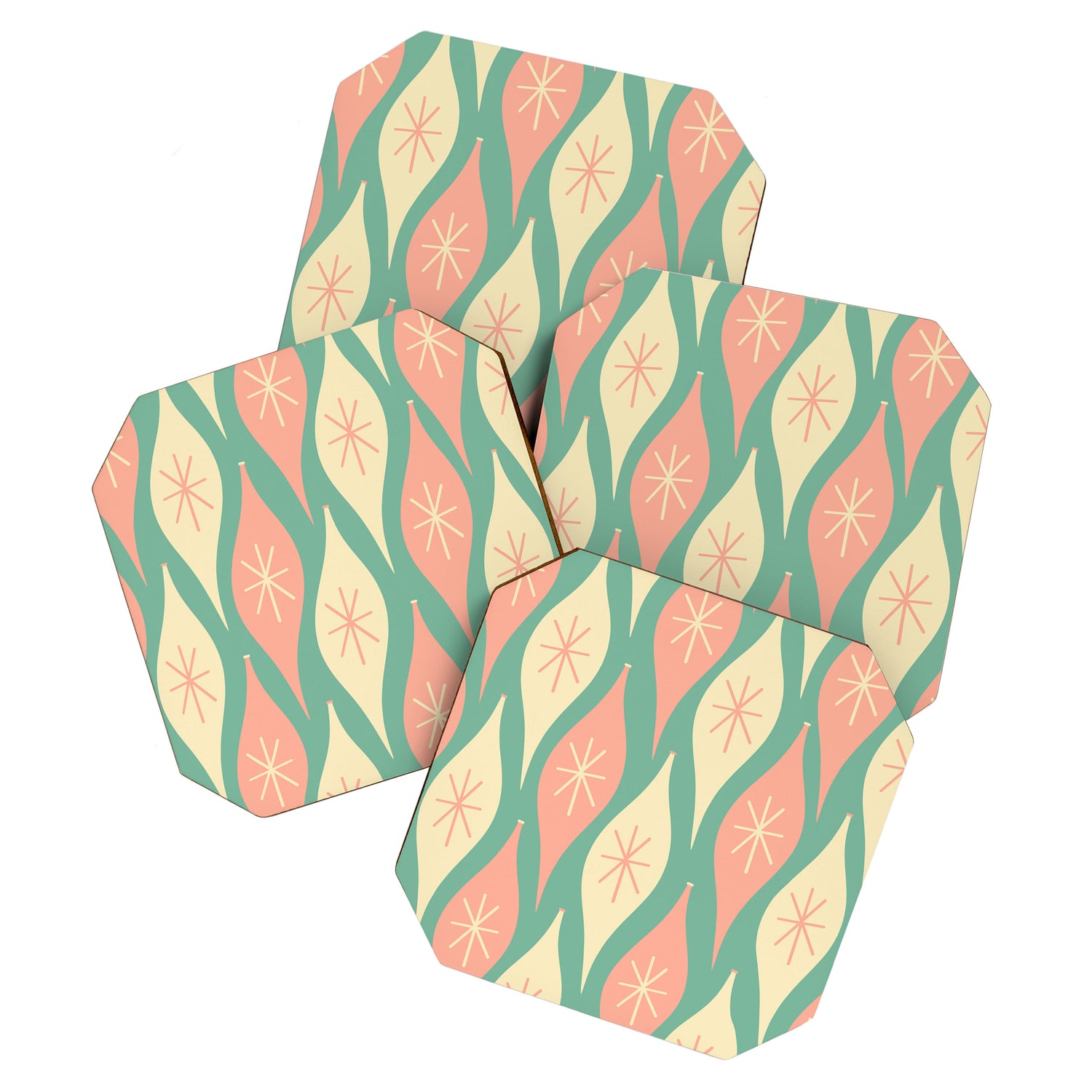Retro Christmas Ornament Pattern Mint Green Blush Pink Cream Coaster Gallery Image 1