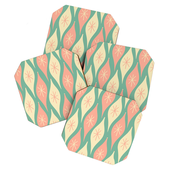 Retro Christmas Ornament Pattern Mint Green Blush Pink Cream Coaster Gallery Image 1