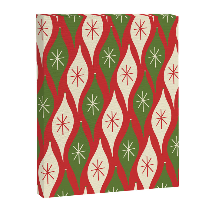 Retro Christmas Ornaments Pattern Red Cream Green Canvas Print Gallery Image 1