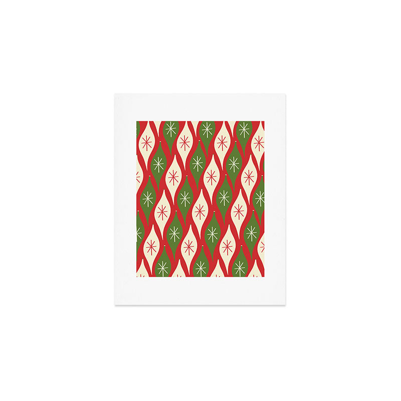 Retro Christmas Ornaments Pattern Red Cream Green Art Print Gallery Image 1