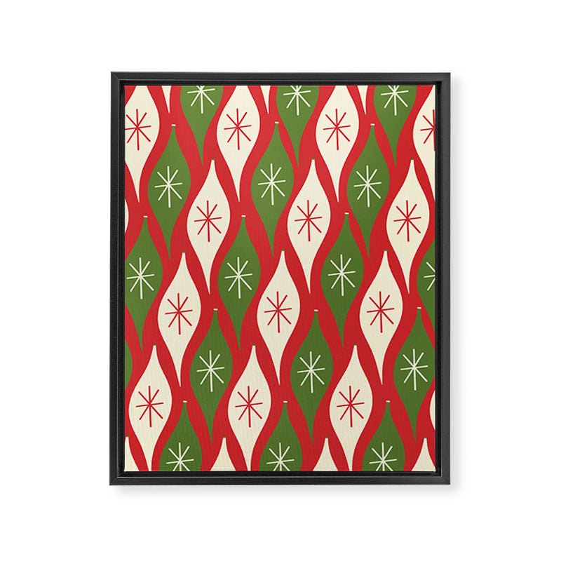 Retro Christmas Ornaments Pattern Red Cream Green Framed Canvas Print Gallery Image 8