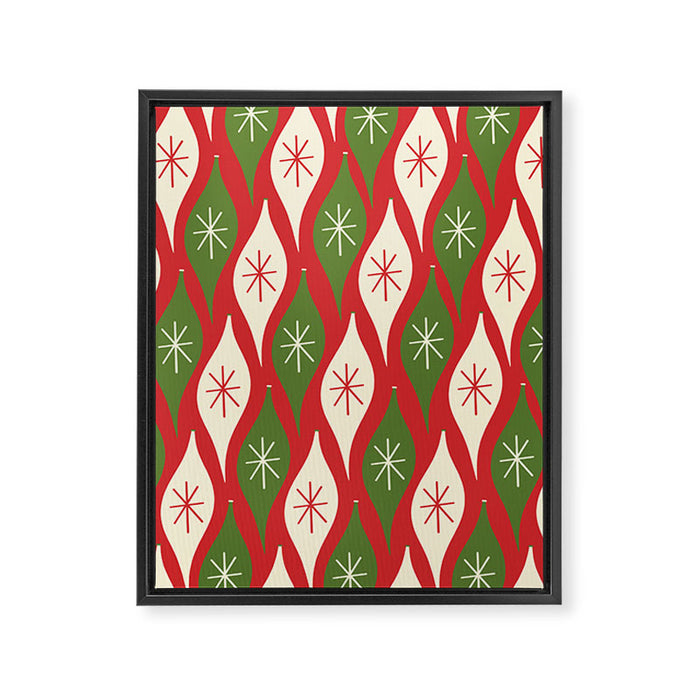 Retro Christmas Ornaments Pattern Red Cream Green Framed Canvas Print Gallery Image 1