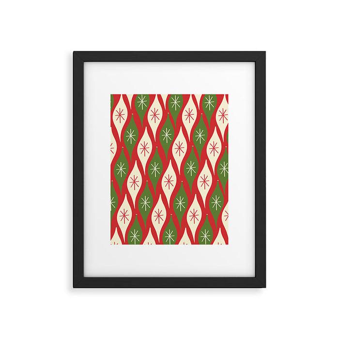Retro Christmas Ornaments Pattern Red Cream Green Framed Art Print Gallery Image 1