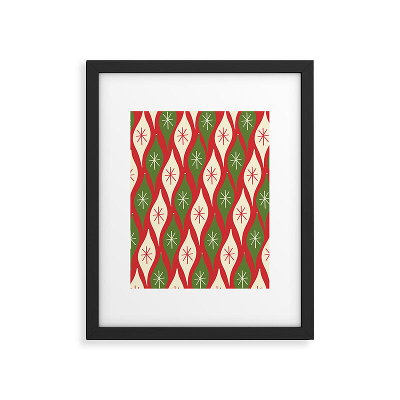 Retro Christmas Ornaments Pattern Red Cream Green Framed Art Print Gallery Image 6