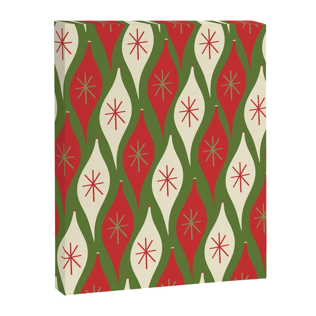 Retro Christmas Ornaments Pattern Green Red Cream Canvas Print Gallery Image 8