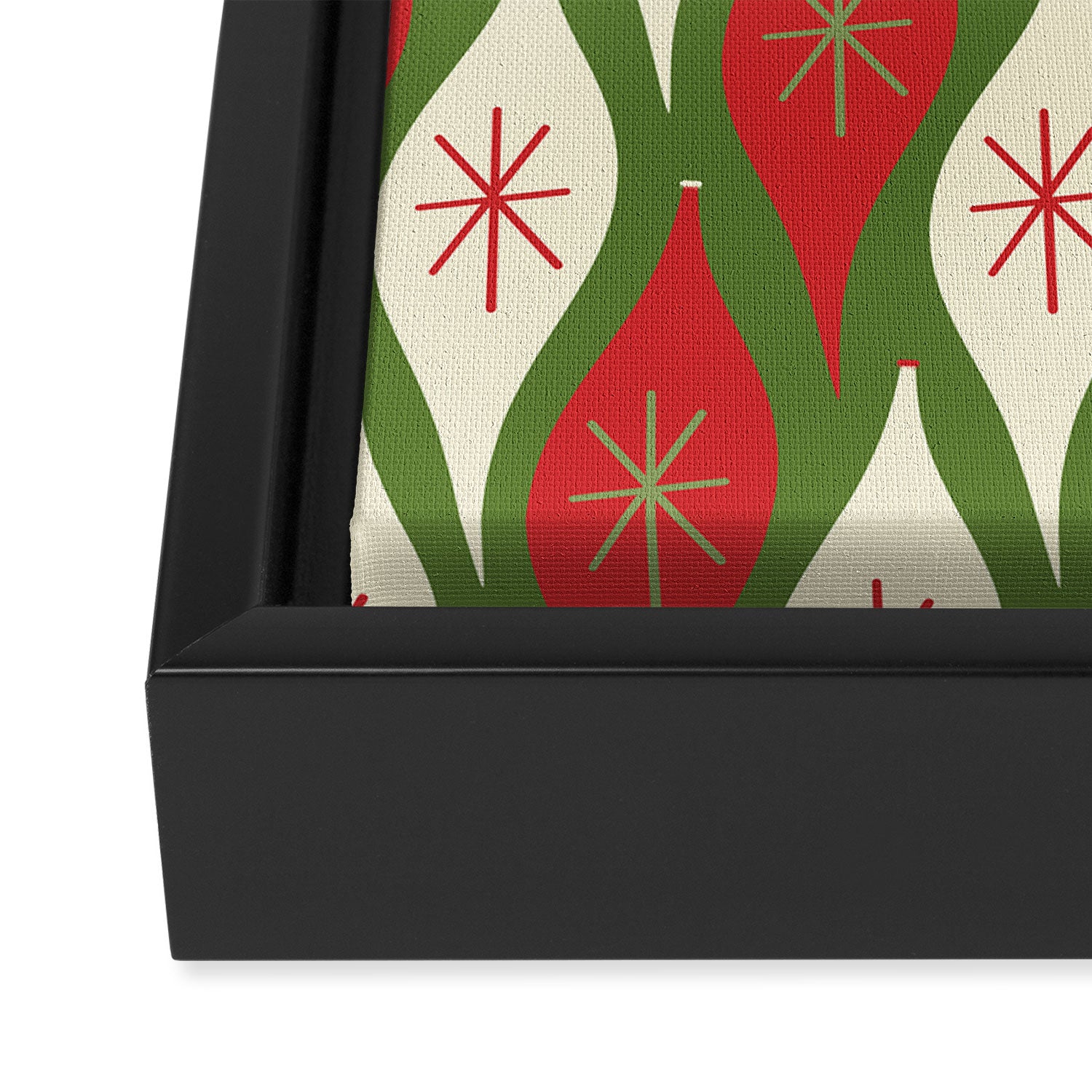 Retro Christmas Ornaments Pattern Green Red Cream Framed Canvas Print Gallery Image 3