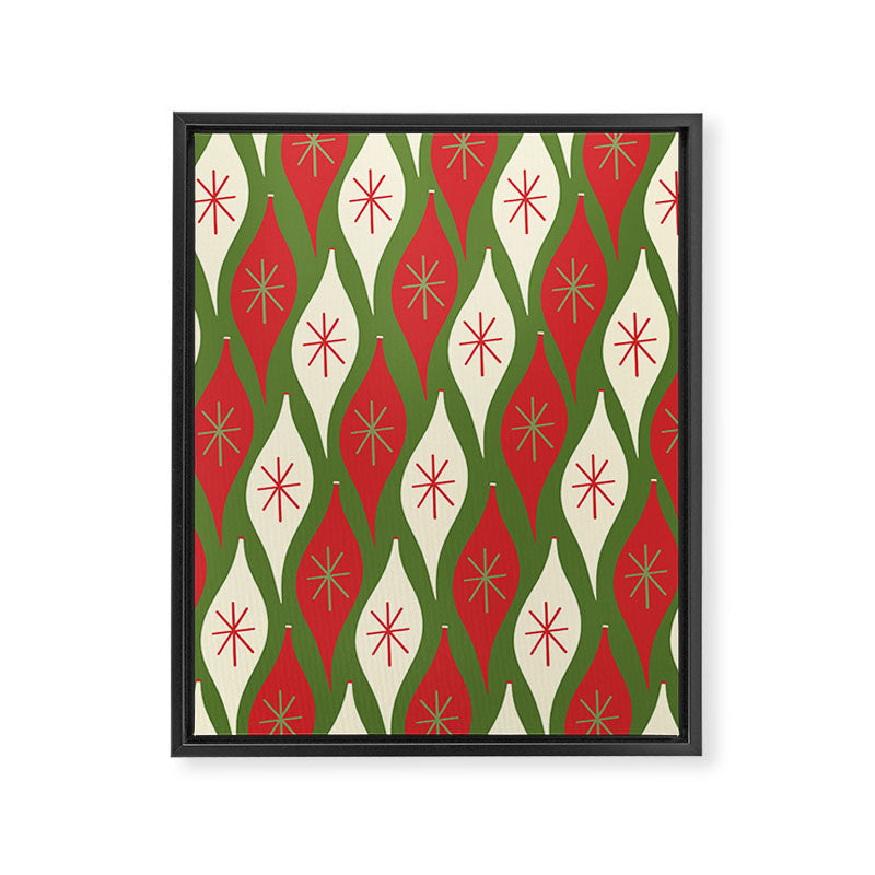 Retro Christmas Ornaments Pattern Green Red Cream Framed Canvas Print Gallery Image 8