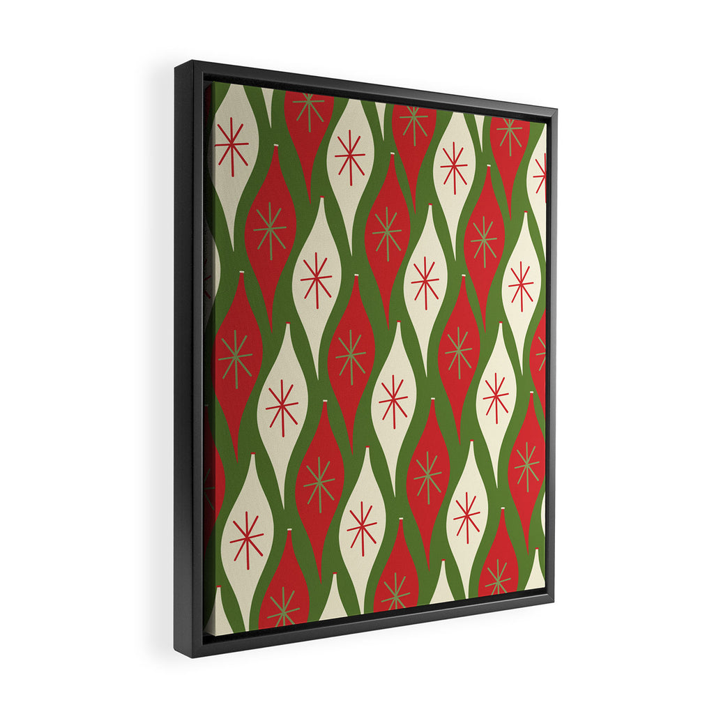 Retro Christmas Ornaments Pattern Green Red Cream Framed Canvas Print Gallery Image 2