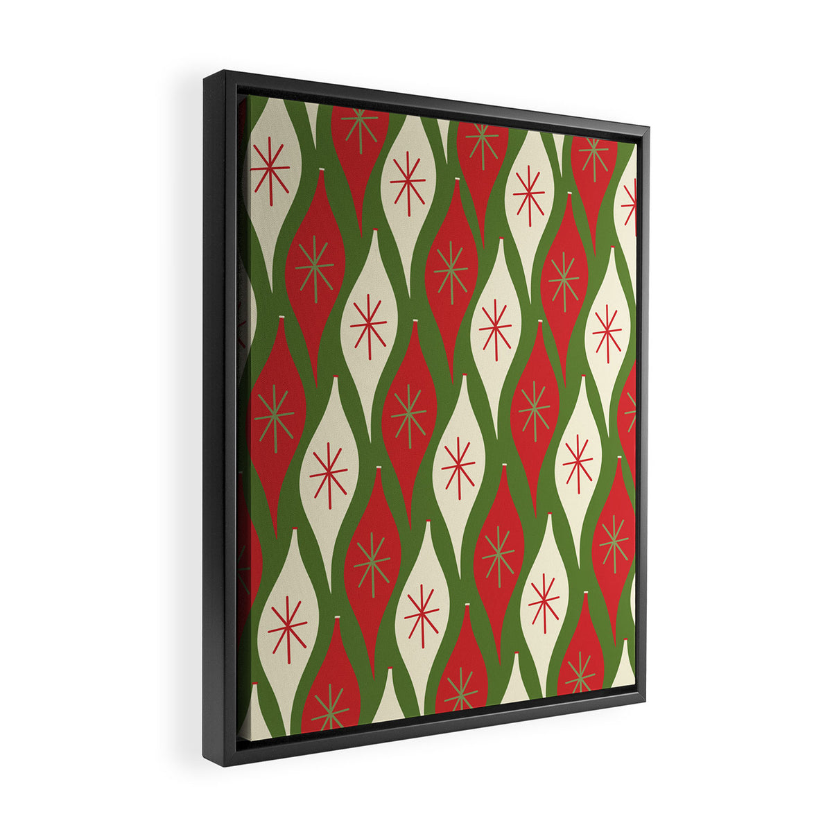 Retro Christmas Ornaments Pattern Green Red Cream Framed Canvas Print Gallery Image 2