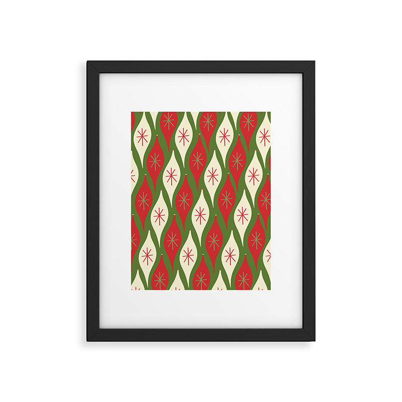 Retro Christmas Ornaments Pattern Green Red Cream Framed Art Print Gallery Image 6