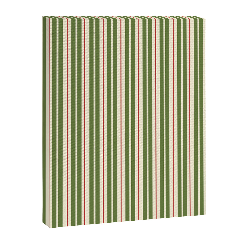 Retro Christmas Stripes - Vertical Holiday Stripe Pattern Green Red Cream  Canvas Print Gallery Image 8
