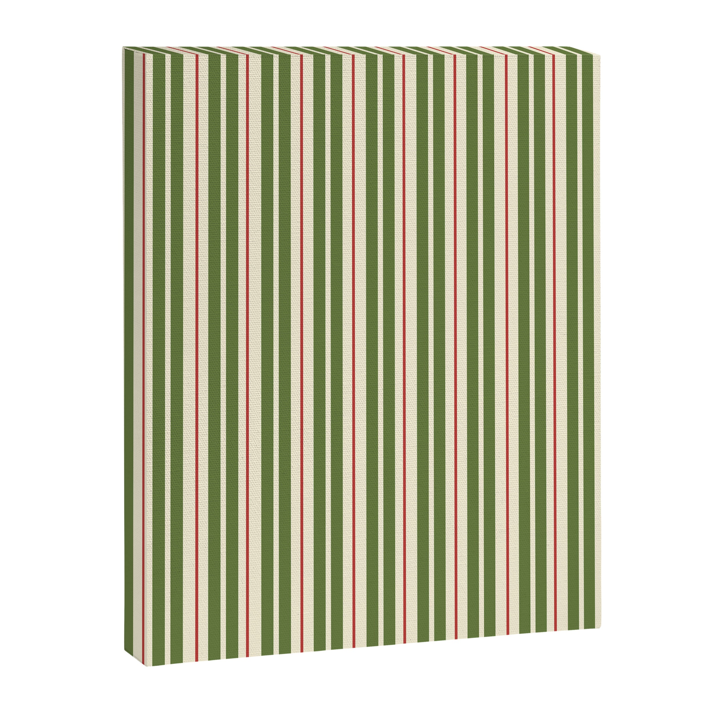 Retro Christmas Stripes - Vertical Holiday Stripe Pattern Green Red Cream  Canvas Print Gallery Image 8