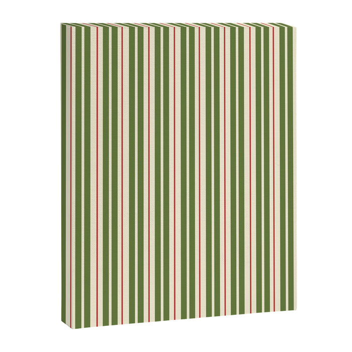 Retro Christmas Stripes - Vertical Holiday Stripe Pattern Green Red Cream  Canvas Print Gallery Image 1