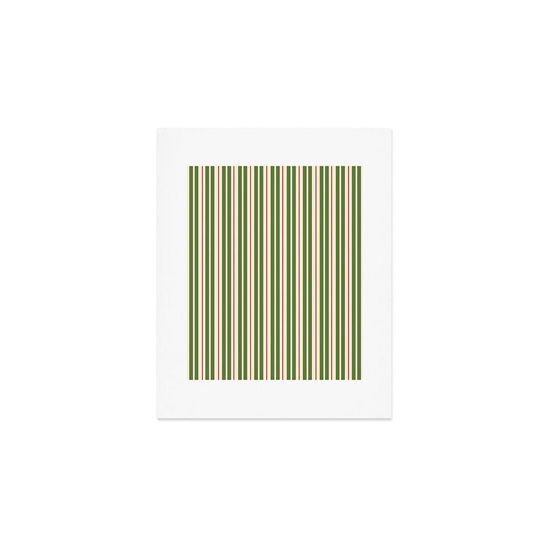 Retro Christmas Stripes - Vertical Holiday Stripe Pattern Green Red Cream  Art Print Gallery Image 1