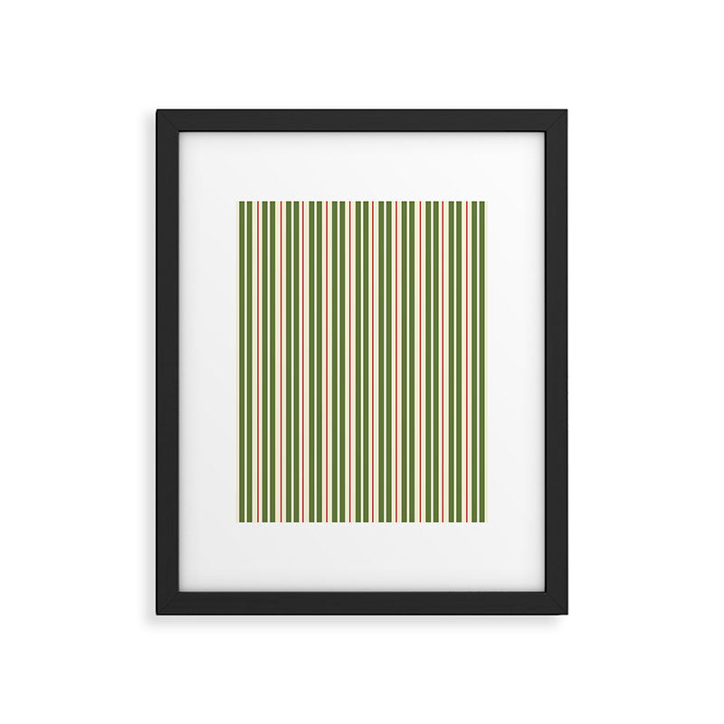 Retro Christmas Stripes - Vertical Holiday Stripe Pattern Green Red Cream  Framed Art Print Gallery Image 6