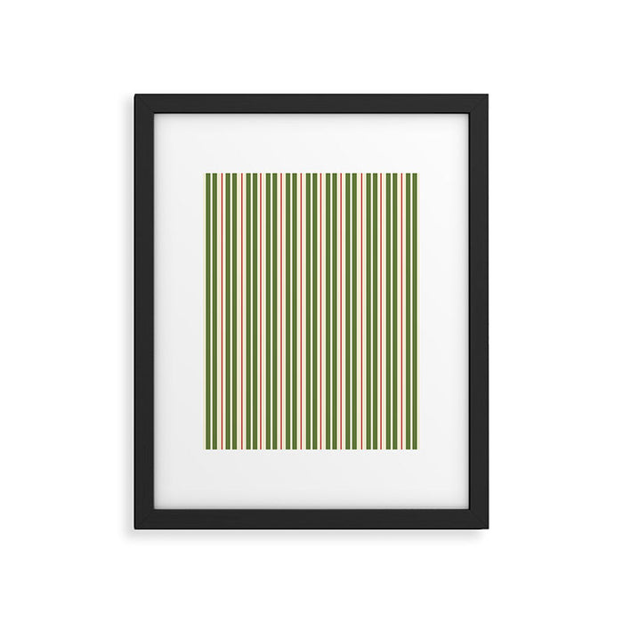 Retro Christmas Stripes - Vertical Holiday Stripe Pattern Green Red Cream  Framed Art Print Gallery Image 1