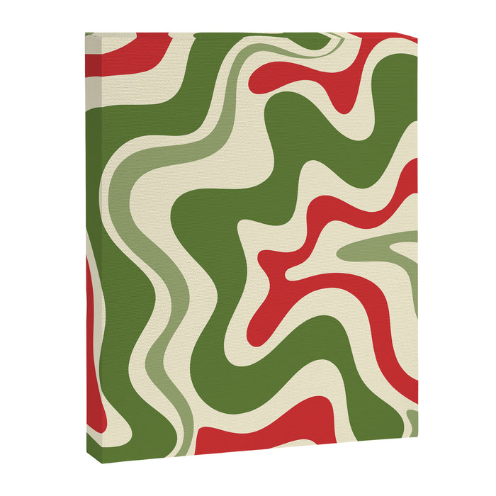 Retro Christmas Swirl Abstract Pattern in Olive Green, Sage, Xmas Red, and Cream Canvas Print Gallery Image 1
