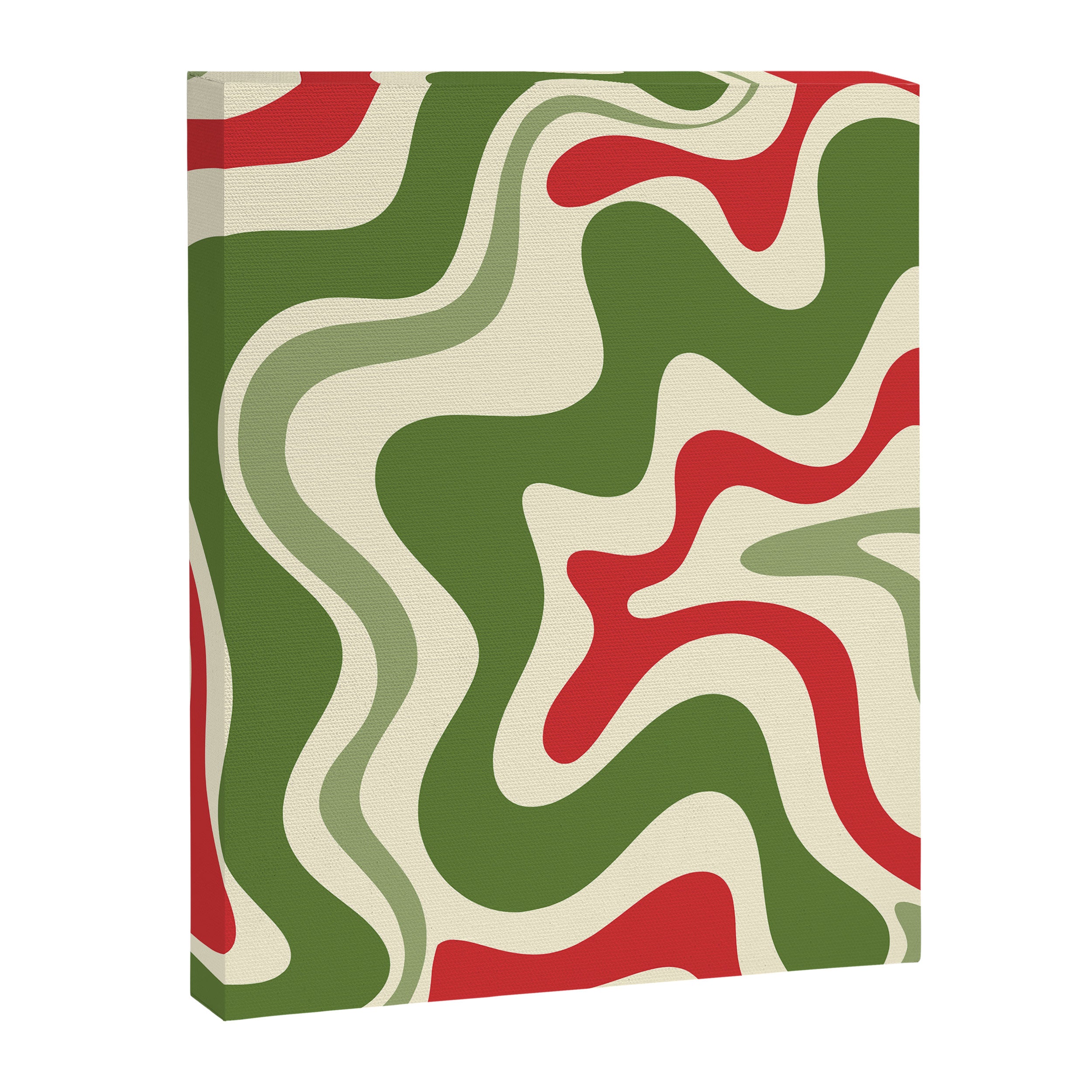 Retro Christmas Swirl Abstract Pattern in Olive Green, Sage, Xmas Red, and Cream Canvas Print Gallery Image 6