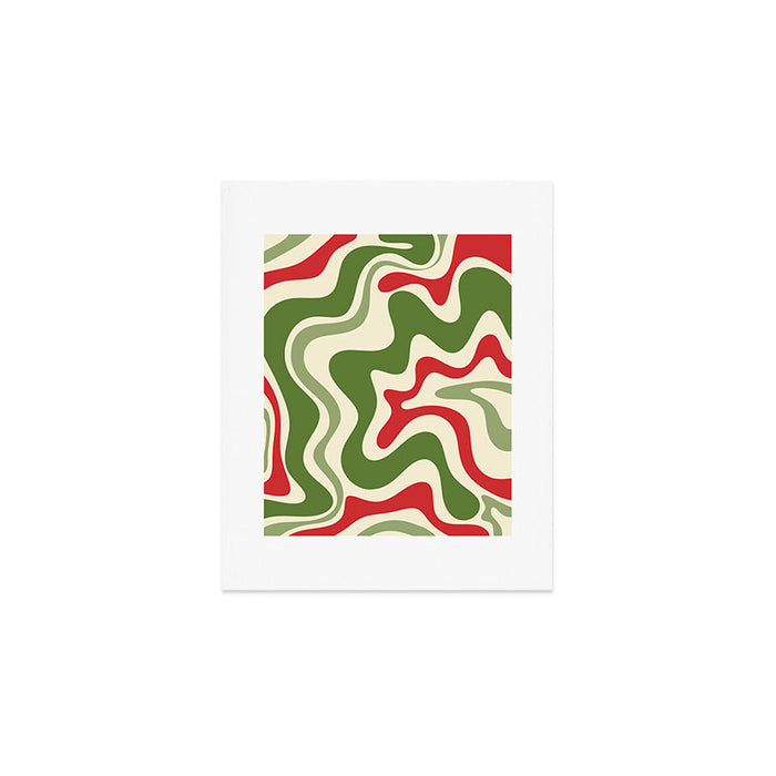 Retro Christmas Swirl Abstract Pattern in Olive Green, Sage, Xmas Red, and Cream Art Print Gallery Image 1