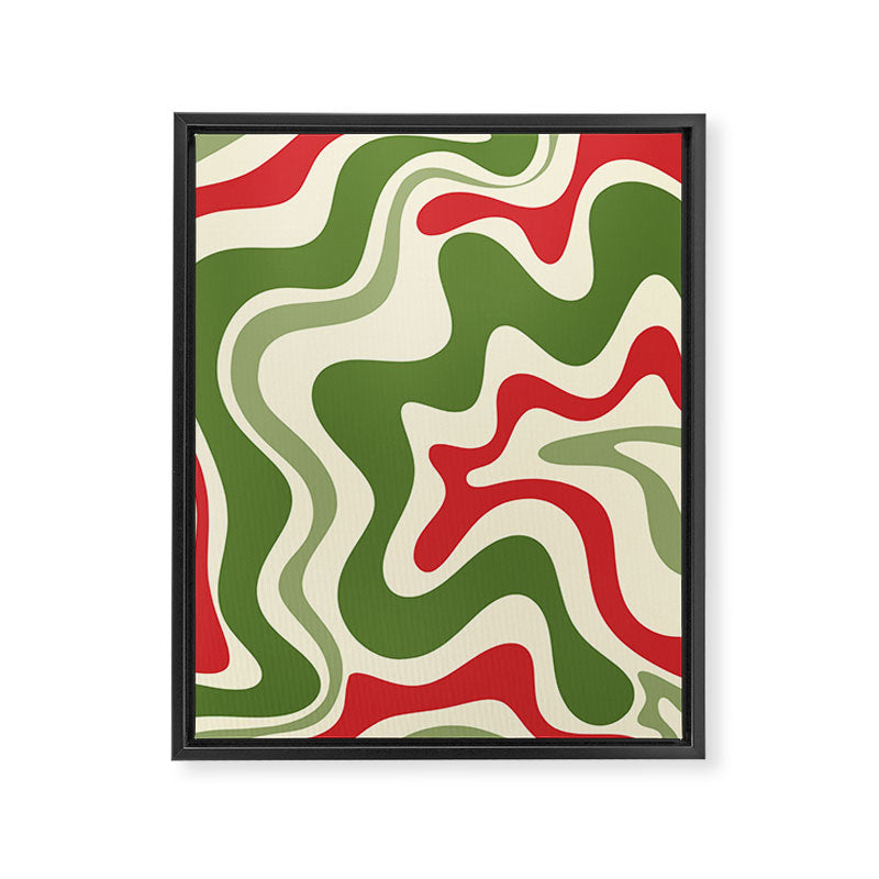 Retro Christmas Swirl Abstract Pattern in Olive Green, Sage, Xmas Red, and Cream Framed Canvas Print Gallery Image 6