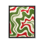 Retro Christmas Swirl Abstract Pattern in Olive Green, Sage, Xmas Red, and Cream Framed Canvas Print Gallery Image 6