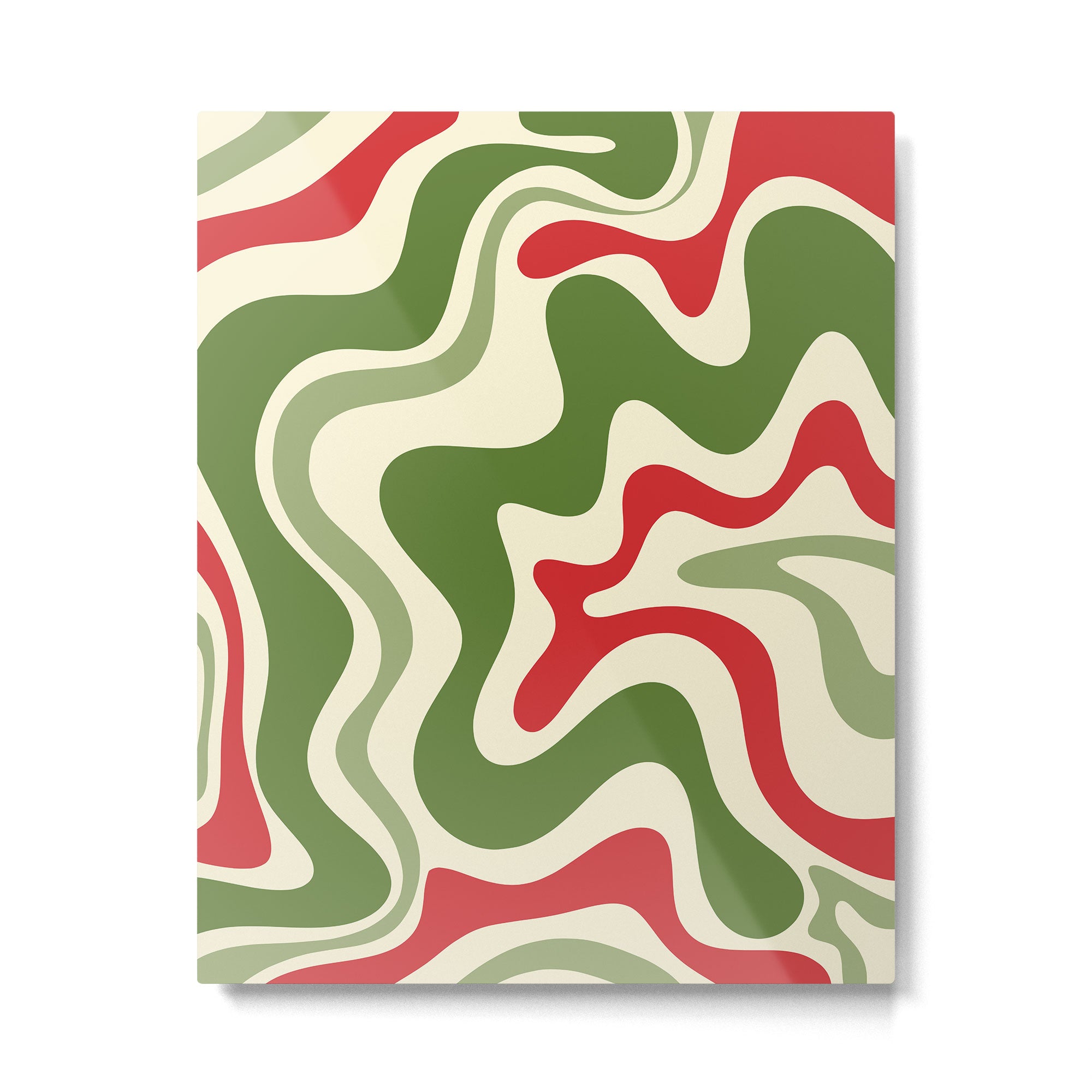 Retro Christmas Swirl Abstract Pattern in Olive Green, Sage, Xmas Red, and Cream Metal Print Gallery Image 4