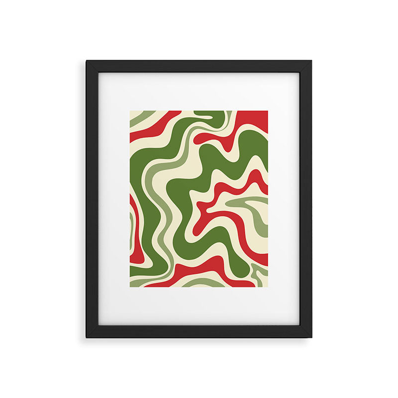 Retro Christmas Swirl Abstract Pattern in Olive Green, Sage, Xmas Red, and Cream Framed Art Print Gallery Image 5