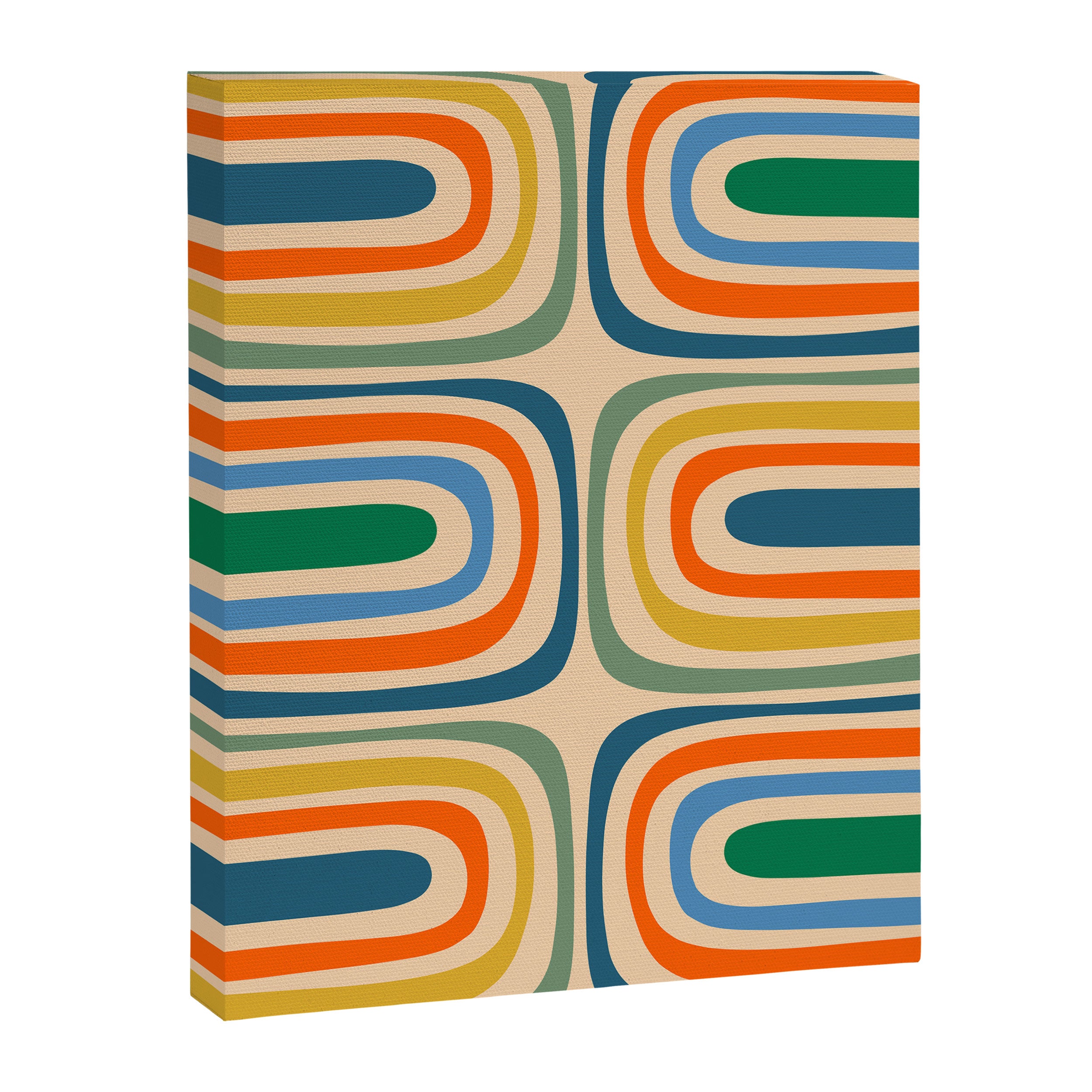 Retro Confaab Abstract Vertical Pattern Blue Orange Green Mustard Apricot Canvas Print Gallery Image 6
