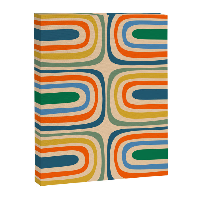 Retro Confaab Abstract Vertical Pattern Blue Orange Green Mustard Apricot Canvas Print Gallery Image 1