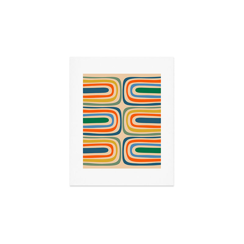 Retro Confaab Abstract Vertical Pattern Blue Orange Green Mustard Apricot Art Print Gallery Image 1