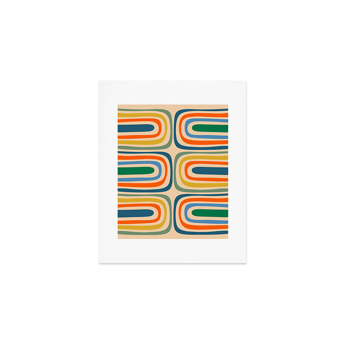 Retro Confaab Abstract Vertical Pattern Blue Orange Green Mustard Apricot Art Print Gallery Image 1