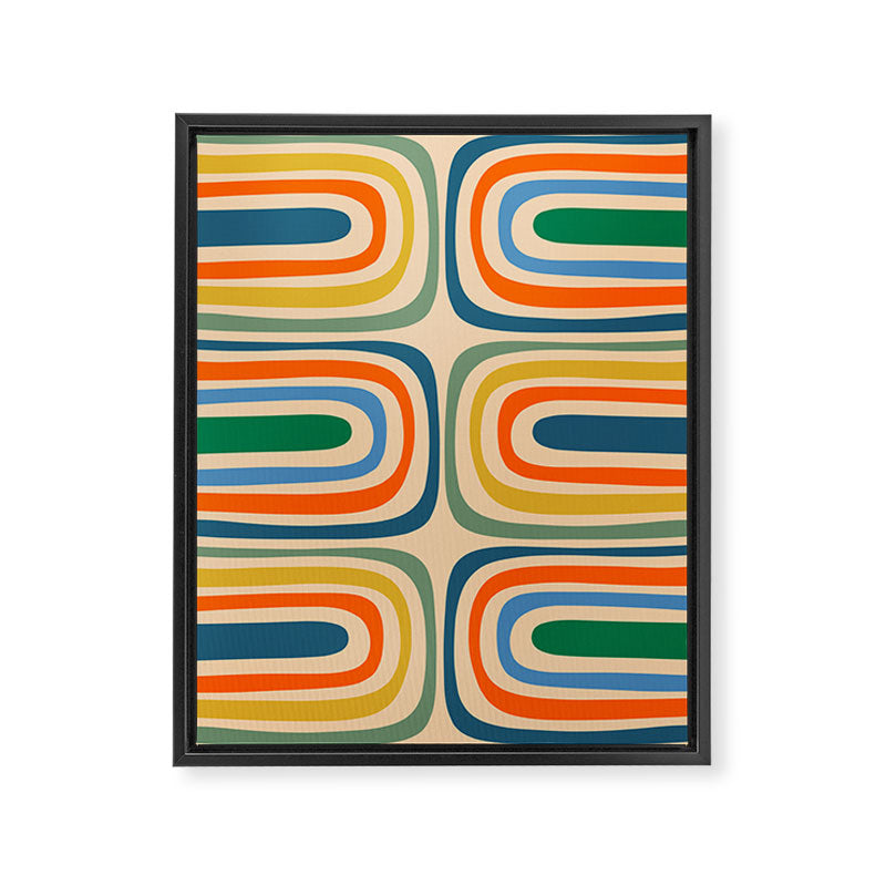 Retro Confaab Abstract Vertical Pattern Blue Orange Green Mustard Apricot Framed Canvas Print Gallery Image 6