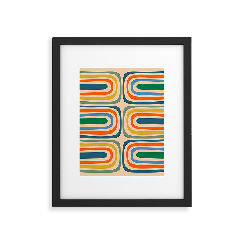 Retro Confaab Abstract Vertical Pattern Blue Orange Green Mustard Apricot Framed Art Print Gallery Image 5