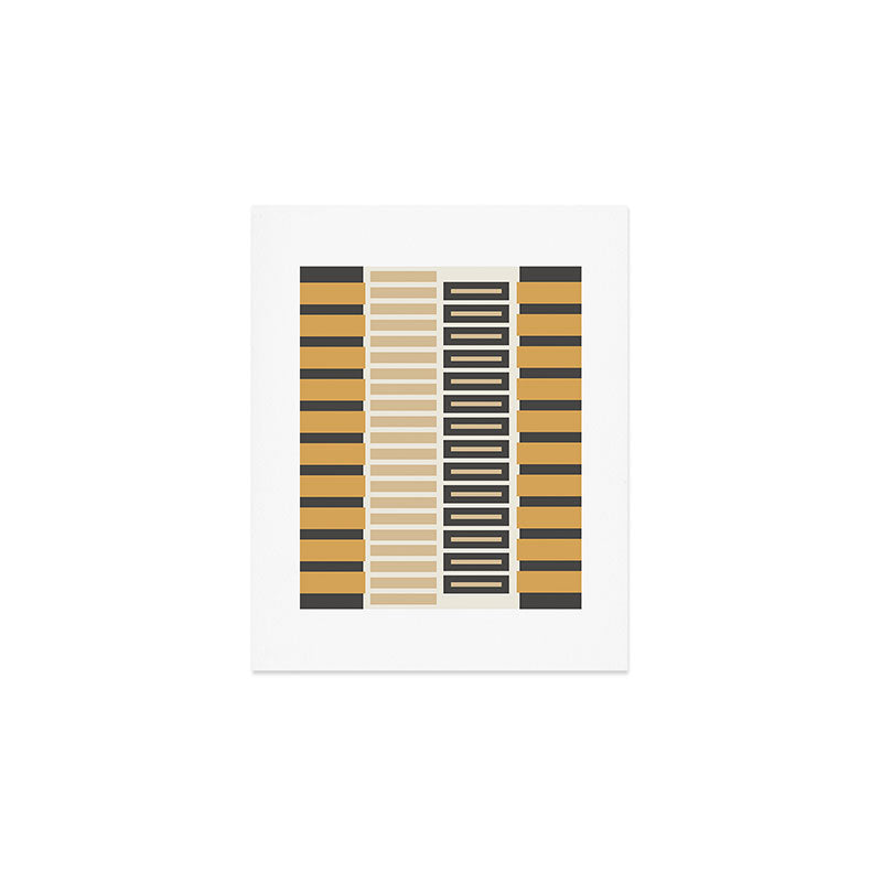 Retro Contemporary Block Stripes in Charcoal Ochre Art Print Gallery Image 1