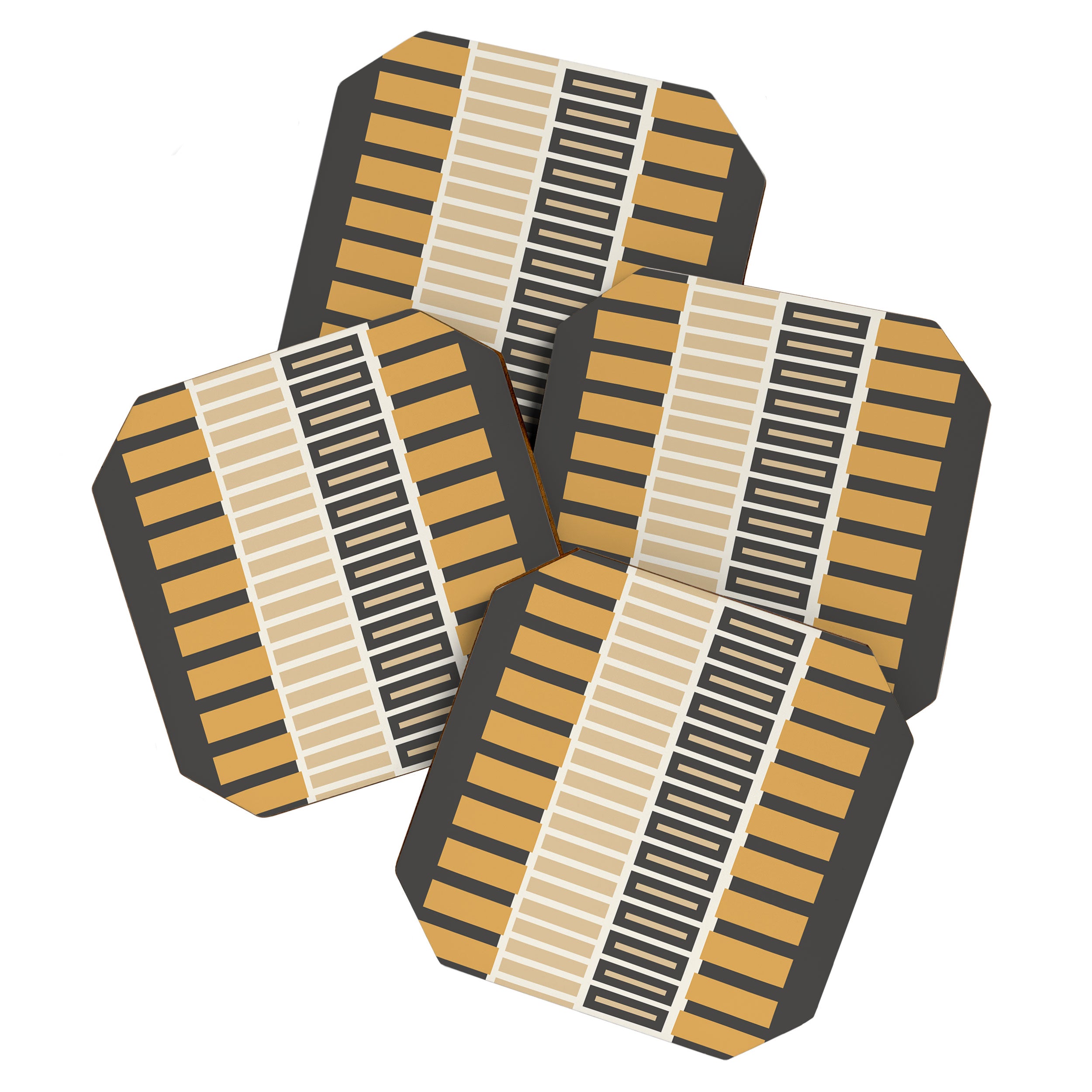 Retro Contemporary Block Stripes in Charcoal Ochre Coaster Gallery Image 1