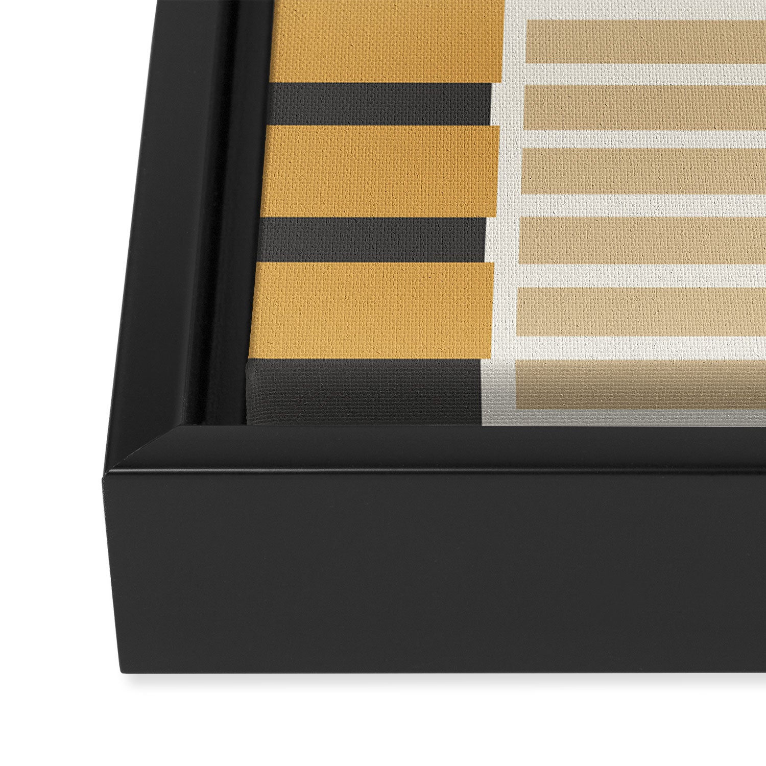 Retro Contemporary Block Stripes in Charcoal Ochre Framed Canvas Print Gallery Image 3