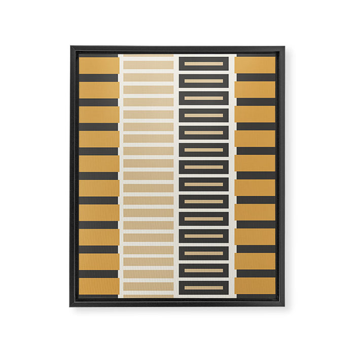 Retro Contemporary Block Stripes in Charcoal Ochre Framed Canvas Print Gallery Image 1