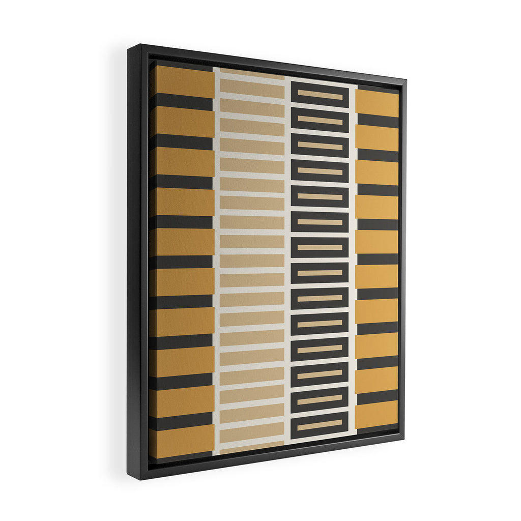 Retro Contemporary Block Stripes in Charcoal Ochre Framed Canvas Print Gallery Image 2