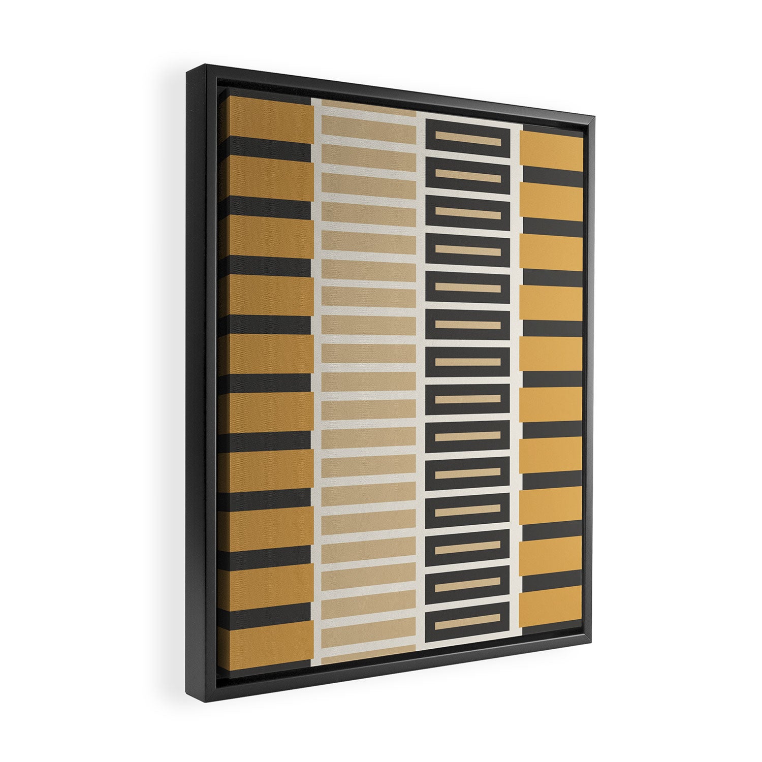 Retro Contemporary Block Stripes in Charcoal Ochre Framed Canvas Print Gallery Image 2