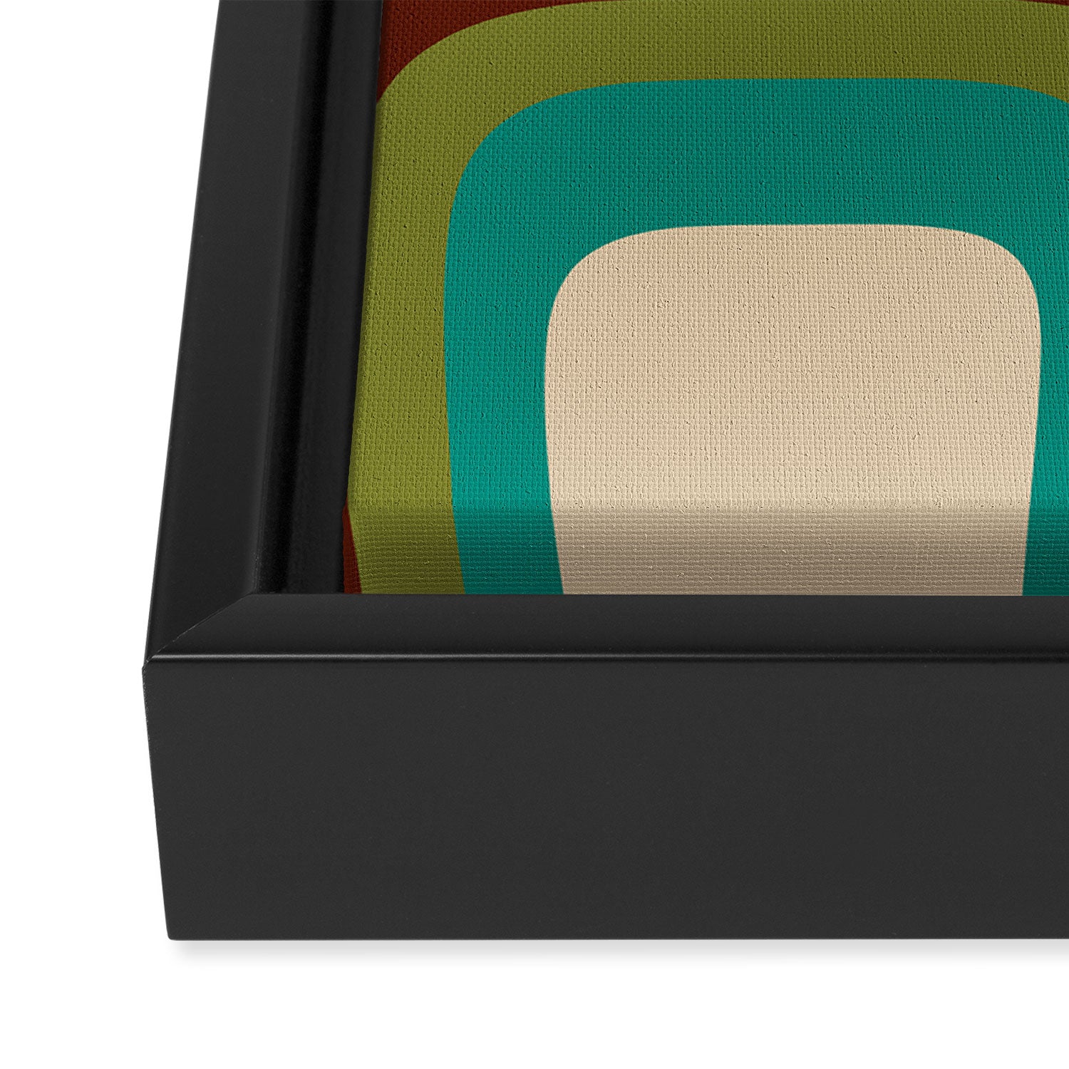 Retro Copacetic Abstract in Mid Mod Olive Green, Maroon, and Turquoise Teal  Framed Canvas Print Gallery Image 3