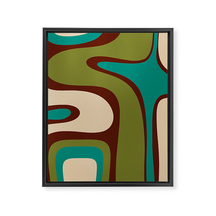Retro Copacetic Abstract in Mid Mod Olive Green, Maroon, and Turquoise Teal  Framed Canvas Print Gallery Image 1