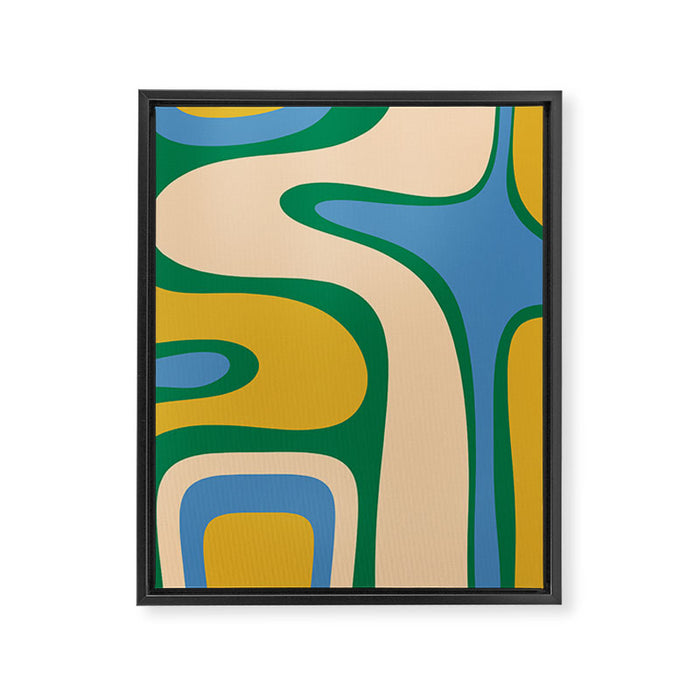 Retro Copacetic Abstract Pattern Blue Green Mustard Framed Canvas Print Gallery Image 1