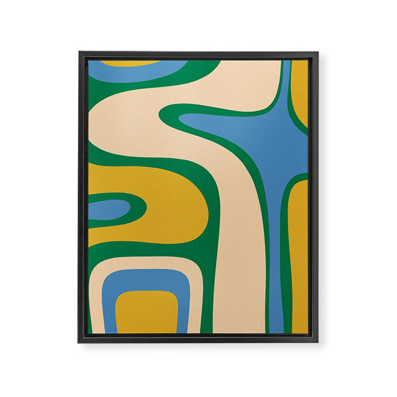 Retro Copacetic Abstract Pattern Blue Green Mustard Framed Canvas Print Gallery Image 8