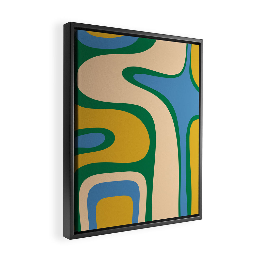 Retro Copacetic Abstract Pattern Blue Green Mustard Framed Canvas Print Gallery Image 2