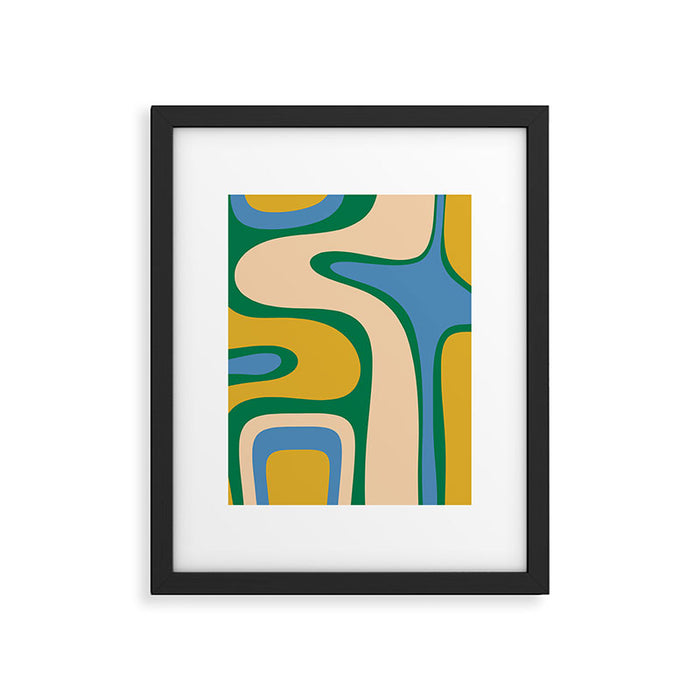 Retro Copacetic Abstract Pattern Blue Green Mustard Framed Art Print Gallery Image 1