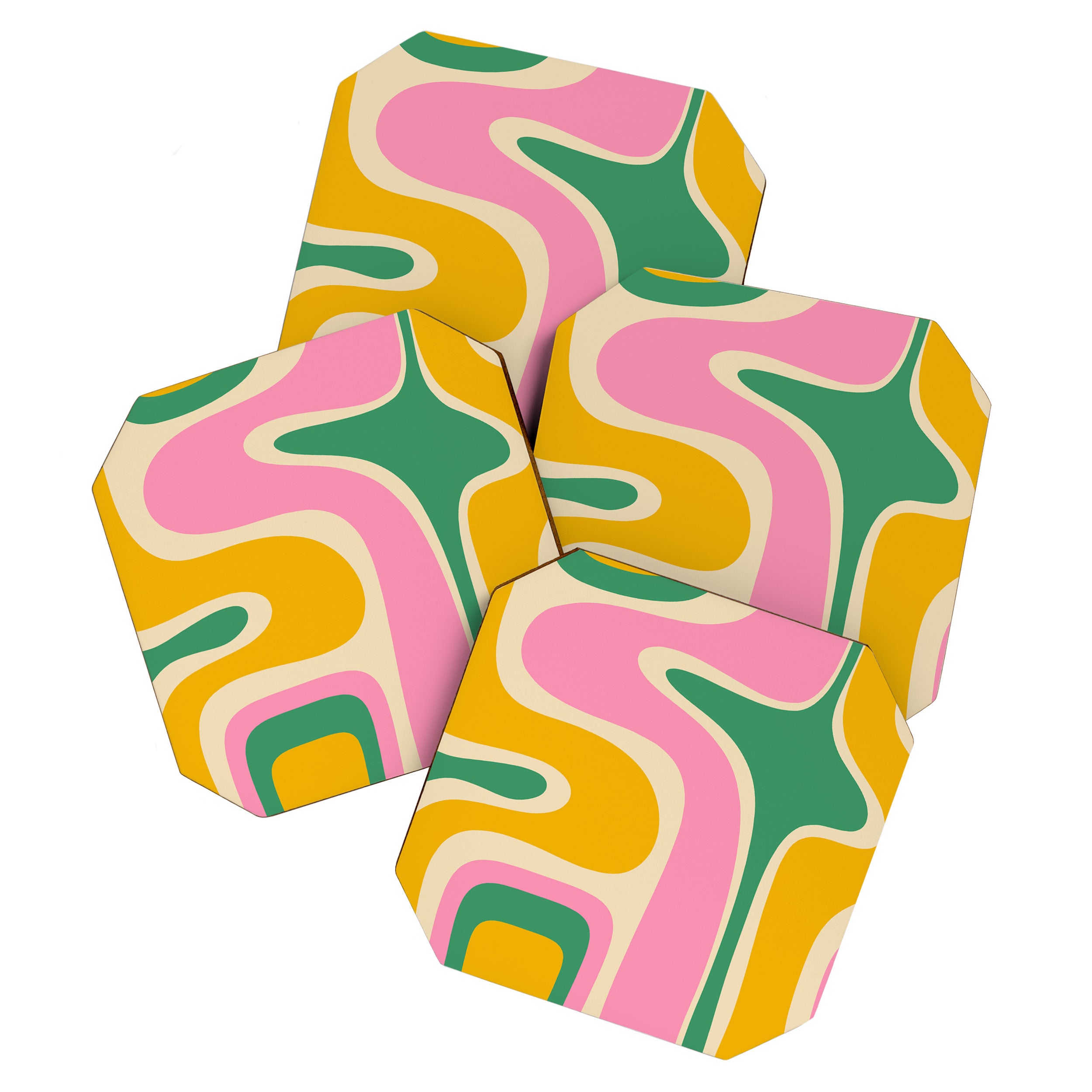 Retro Copacetic Abstract Yellow Pink Green Coaster Gallery Image 1