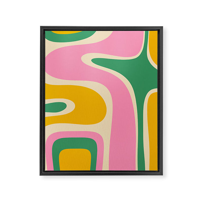 Retro Copacetic Abstract Yellow Pink Green Framed Canvas Print Gallery Image 1