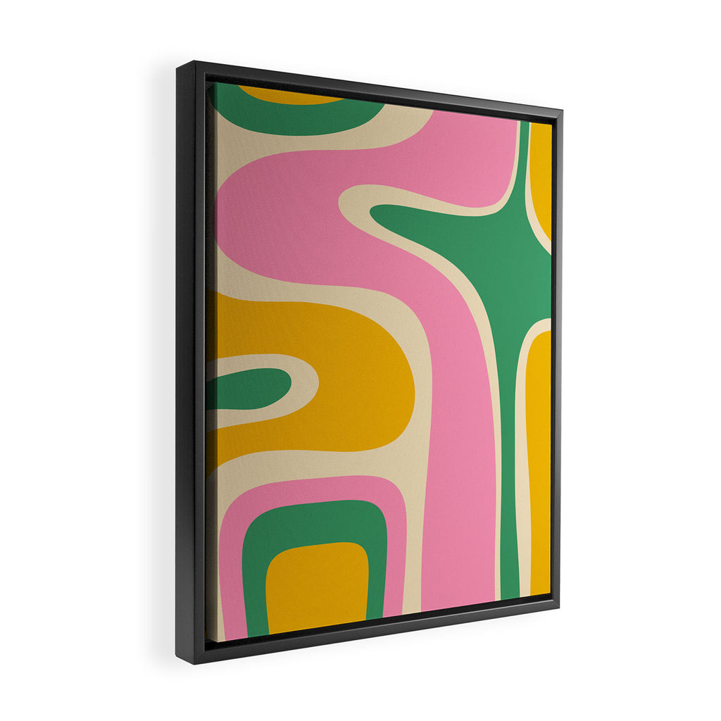 Retro Copacetic Abstract Yellow Pink Green Framed Canvas Print Gallery Image 2