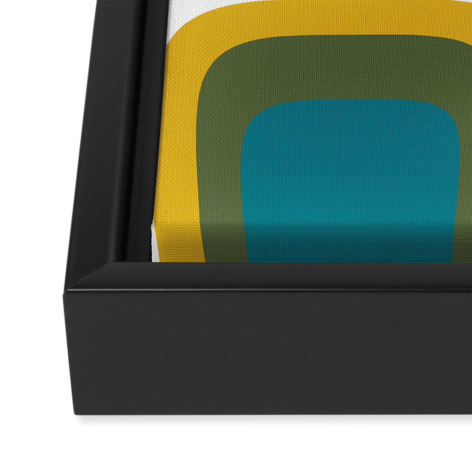 Retro Copacetic Mid Century Modern Abstract Mustard Olive Teal Framed Canvas Print Gallery Image 3
