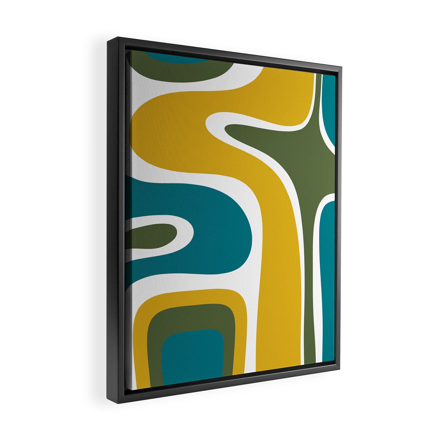 Retro Copacetic Mid Century Modern Abstract Mustard Olive Teal Framed Canvas Print Gallery Image 2